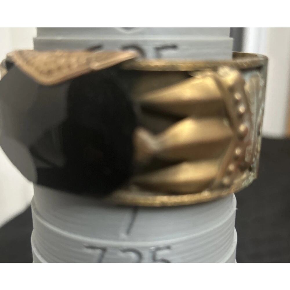 Vintage Wide Brass Tribal Ethnic Arm Cuff Bangle Bracelet Black Stone Cabochon - Picture 8 of 8
